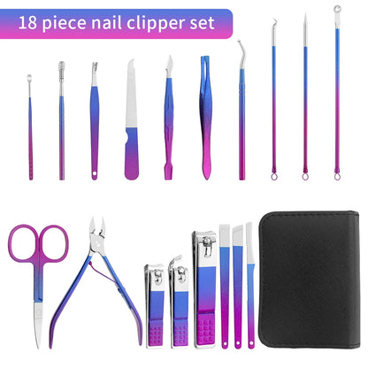 Manicure Set Pedicure Nail Clippers Set 9/18pcs Professional Grooming Tools Including Facial Fingernails and Toenails Nail Care