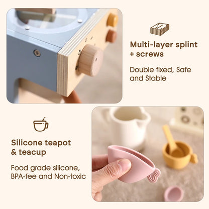 Kids Montessori Toys Wooden Kitchen Deluxe Coffee Maker Toys Children Cosplay Play House Educational Toys Baby Blocks Toys Gifts