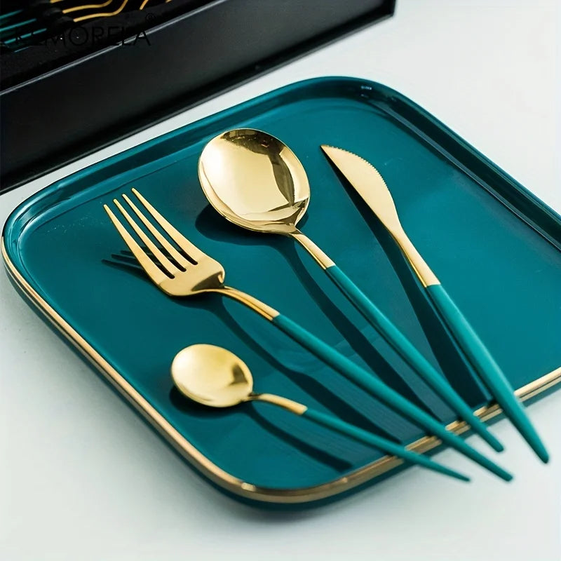 Christmas Golden Cutlery Set | Premium Christmas Dinnerware Gift