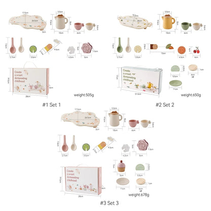 1 Set Wooden Montessori Toys Pretend Play House Toys Silicone Cups Pretend Play Food Learning Role Play Game for Kids Toy Gifts