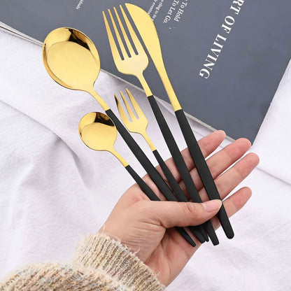 40Pcs Cutlery Set Stainless Steel Dinner Knife Fork Spoon Dinnerware Set with Teaspoons Fruit Cake Forks Kitchen Gold Tableware