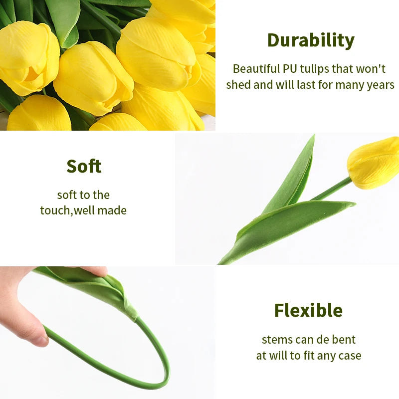 10Pcs Tulip Artificial Flowers Bouquet 29cm Real Touch PE Fake Flowers for Wedding Decoration Ceremony Decor Home Garden Decor
