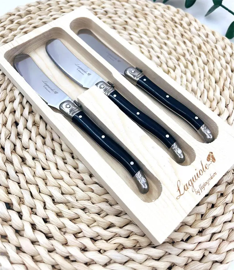 3pcs Laguiole Cheese Tool set Black Butter Spreader Sandwich Jam Knife Small Cheese Slicer  Scraper Cutter Kids Child Cutlery