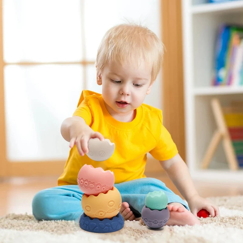 Baby Creative Eggshell Stacking Game Food Grade Silicone Teether Montessori Children Early Learning Educational Birthday Gifts