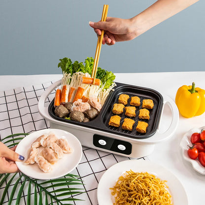 2 in 1 Non-Stick Shabu Pot and Griddle Multi Cookers BBQ Shabu Shabu Pot with Grill, Steaks, Ramen& Noodles,electric cooking pot