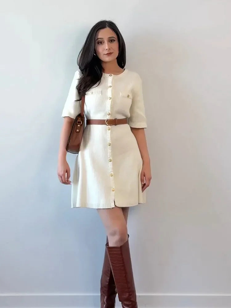 Knitted O-Neck Bodycon Mini Dress