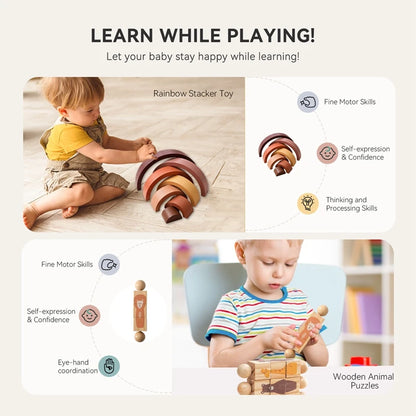 Montessori Baby Wooden Toy Coin Ball Busy Drum Color Shape Cognition Match Puzzle Game Toy Baby Early Education Sensory Toy Gift