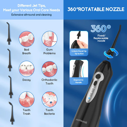 Mornwell New D52Pro Dental Water Jet Rechargeable Water Flosser Portable 300ML 4 Nozzles Waterproof Oral Irrigator Teeth Cleaner