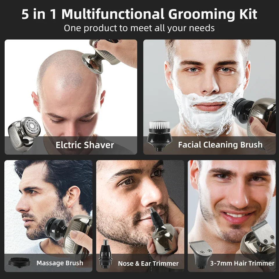5 in 1 Multifunctional Grooming Kit Men's Rechargeable Bald Head Electric Shaver Beard Nose Ear Hair Trimmer Razor Clipper