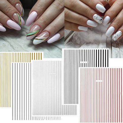 French Straight Stripes Nail Sticker Decals New Gold Sliver Colorful Metal Curve Strip Lines Adhesive Striping Tape Decals HJS-8