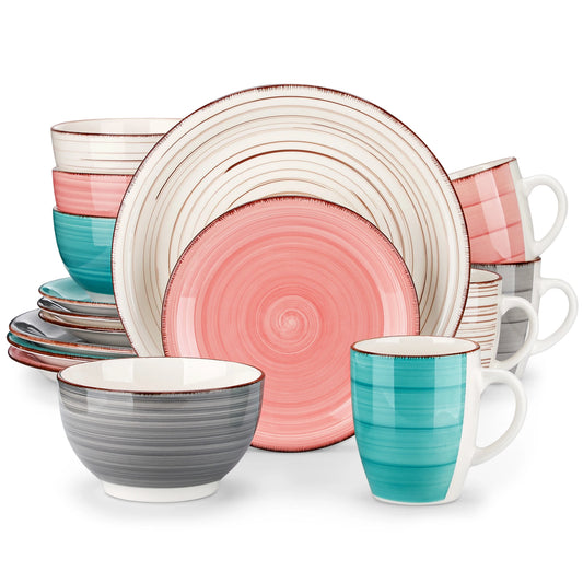 vancasso Bella-H 16/32/48-Pieces 4-Color Porcelain Dinner Set Ceramic Tableware Set with Dinner Plate,Dessert Plate,Bowl,Mug Set