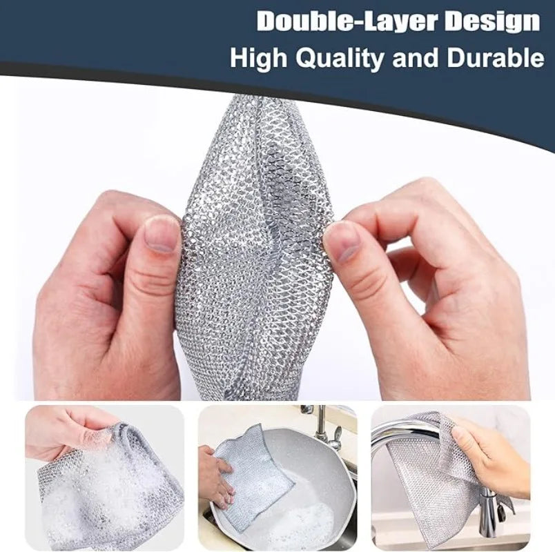 100/1pcs Magic Cleaning Cloth Thickened Double -sided Metal Steel Wire Rags Kitchen Dish Pot Washdishing Cloth Towel Clean Tools