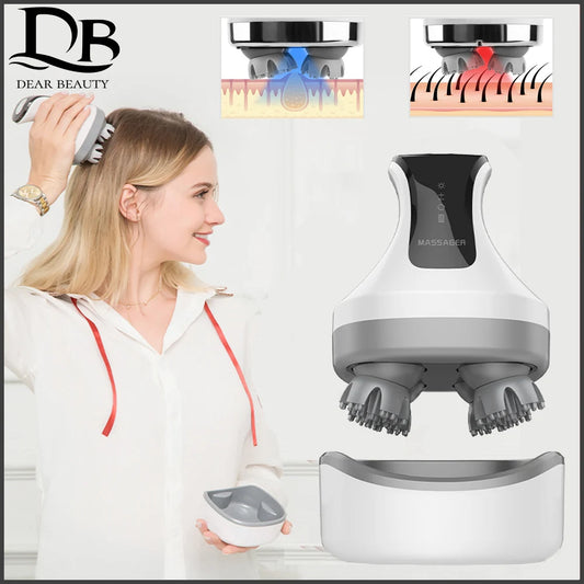 4D Magnetic Rechargeable Head Massager High-power Wireless Electric Scalp IPX7 Waterproof Positive Negative Knead Promote Growth
