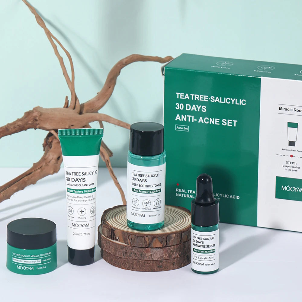 Tea Tree Salicylic Facial Cleaner Korean Face Serum Exfoliating Peeling Gel Moisturize Toner Cosmetics Skin Care Set