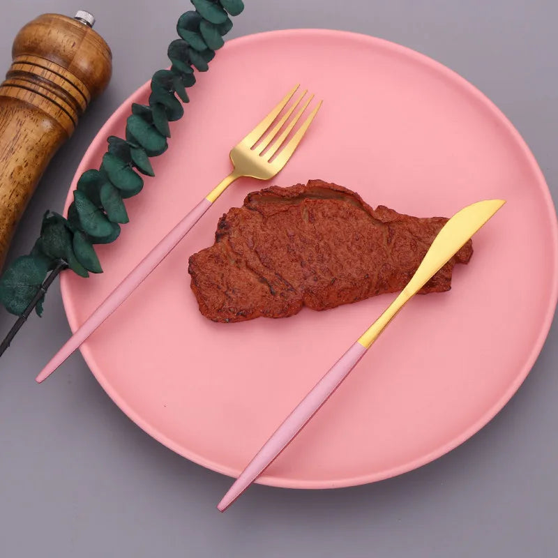 Pink Gold Stainless Steel Cutlery Set Dinnerware Flatware   Silverware Knife Fork Spoon Dinner Dishwasher Safe Dropshipping