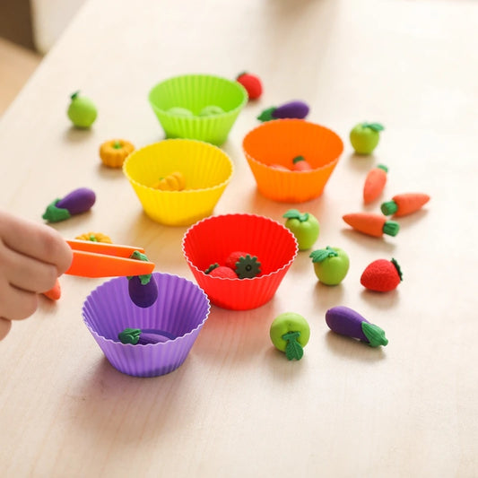 Baby Wooden Vegetable Ball Counting Toy Cups Color Sorting Matching Game Fine Motor Early Education Learning Montessori Toy Gift