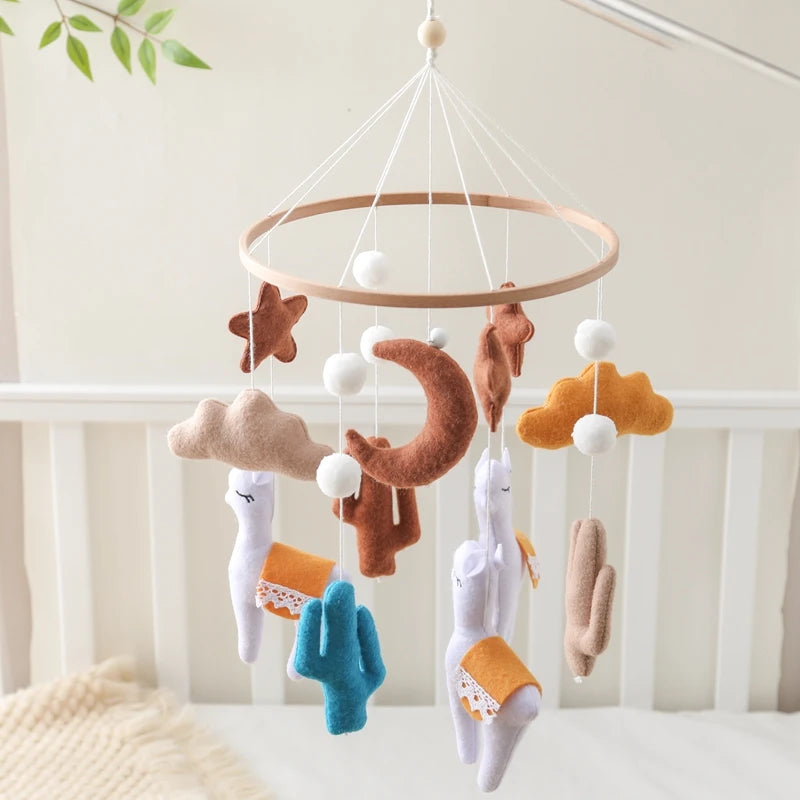 Crib Mobile Bed Bell Rattle Toys Soft Felt Alpaca Shape Pendant Pendant Newborn Music Crib Holder Bracket Crib Bracket Baby Gift