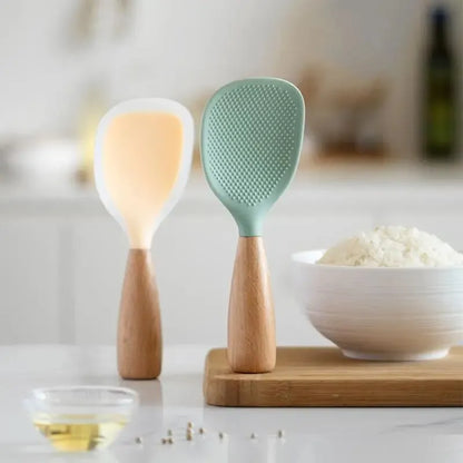 Silicone Spatula Non-stick Pan Special Household High Temperature Resistant Stir-fry Spatula Extended Wooden Handle Spatula