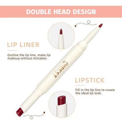 QIBEST Double Sided Lipstick Lip Liner Pen Long Lasting Matte Lip Pencil Waterproof Moisturizing Lipstick Lip Makeup Cosmetics
