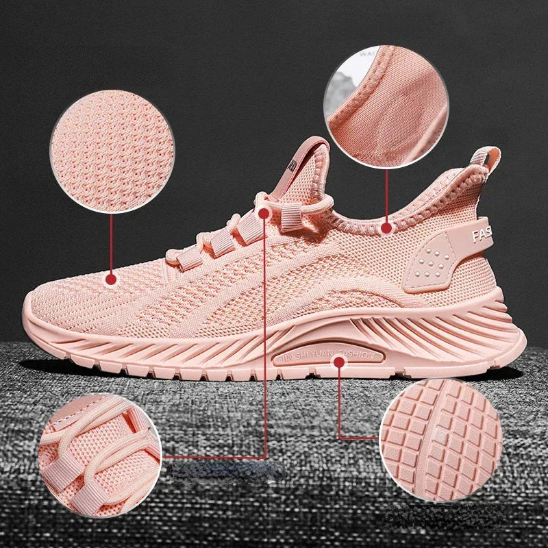 Designer Women Casual Sneakers Sports Shoes Fashion Brand Lace Up Loafers Female Knitted Mesh Breathable Shoes for Women