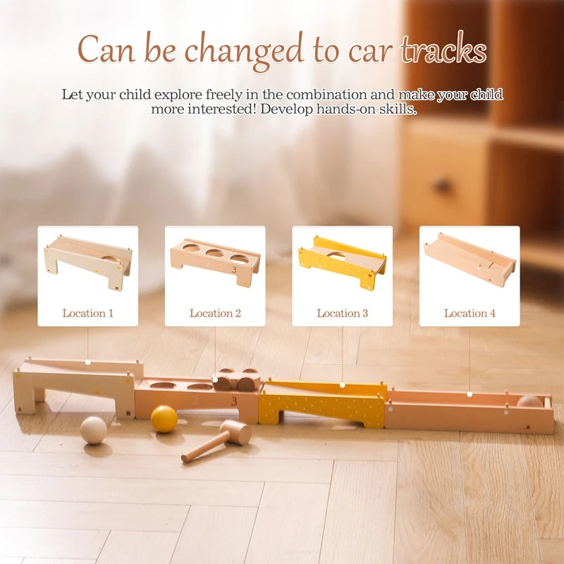 Wooden Track Assembly Toy Montessori Toys Wooden Trolley  Shape Improve Hands Ability Educational Kids Orbital Rolling Ball Toys