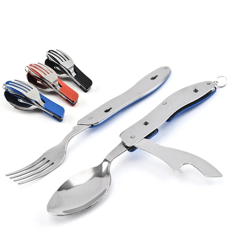 Outdoor Camping Portable Fork Knife Tableware Tools Stainless Steel Multi-Function Folding Spoon&Fork Knife Travel Sets