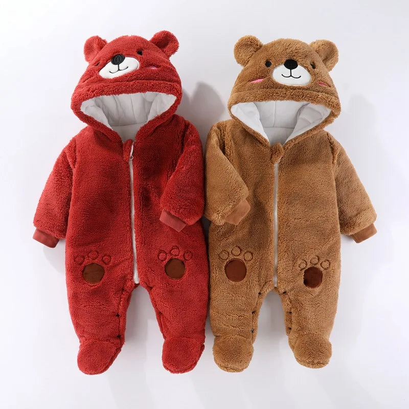IYEAL  Autumn Winter Cartoon Animal Hooded Fleece Rompers Infant Jumpsuit Toddler Outwear Newborn Baby Boys Girls Clothes