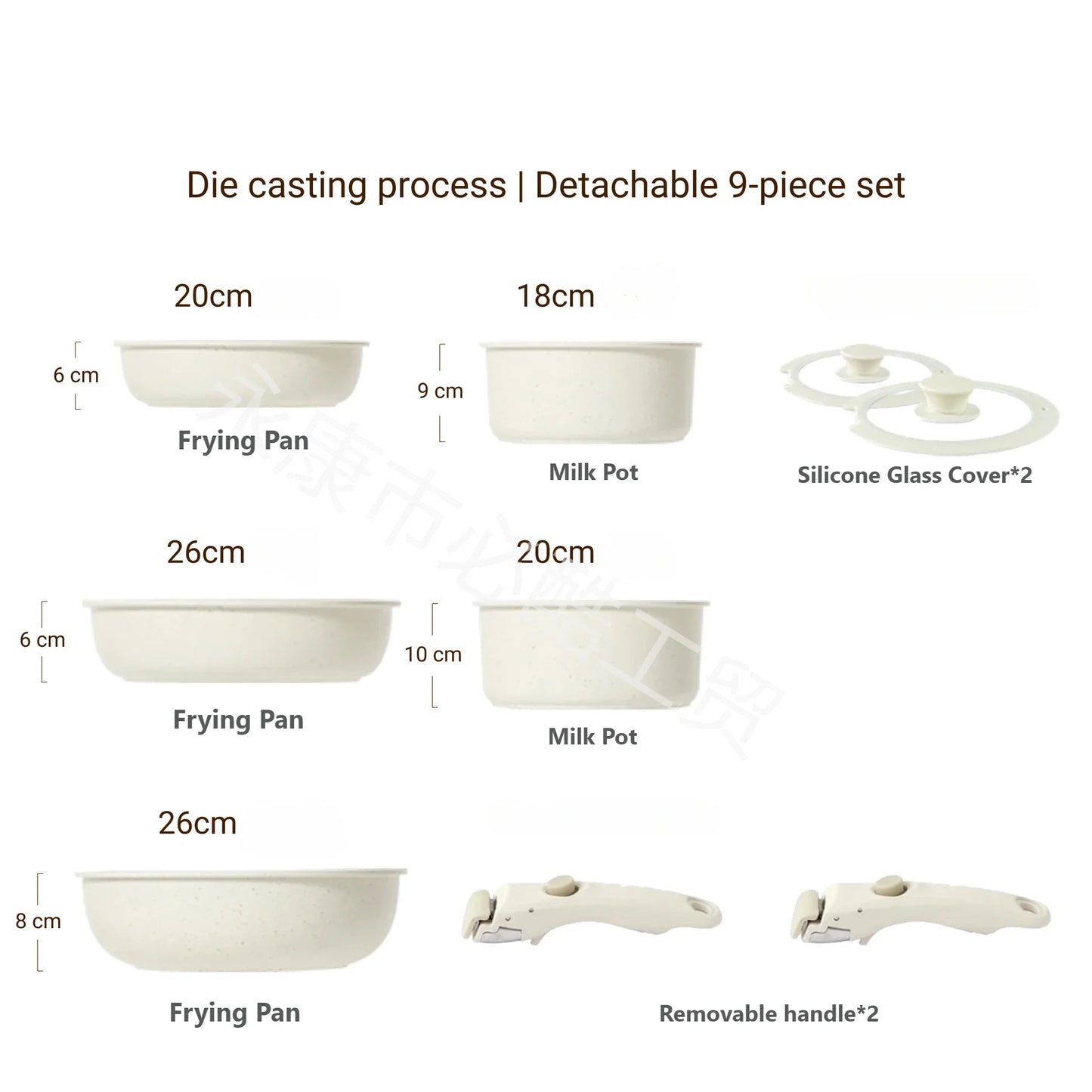 Premium 17 PCS Cookware Removable Pots and Pans Set