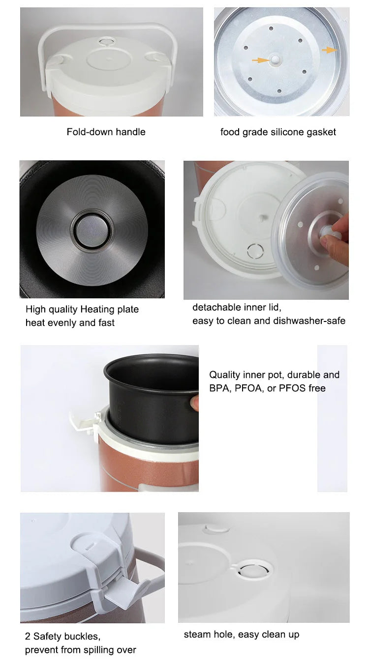 Mini Rice Cooker 12-24V 220V Multifunction Electric Steamer home Appliance Portable for Camping RV Camper Gold Russian Menu