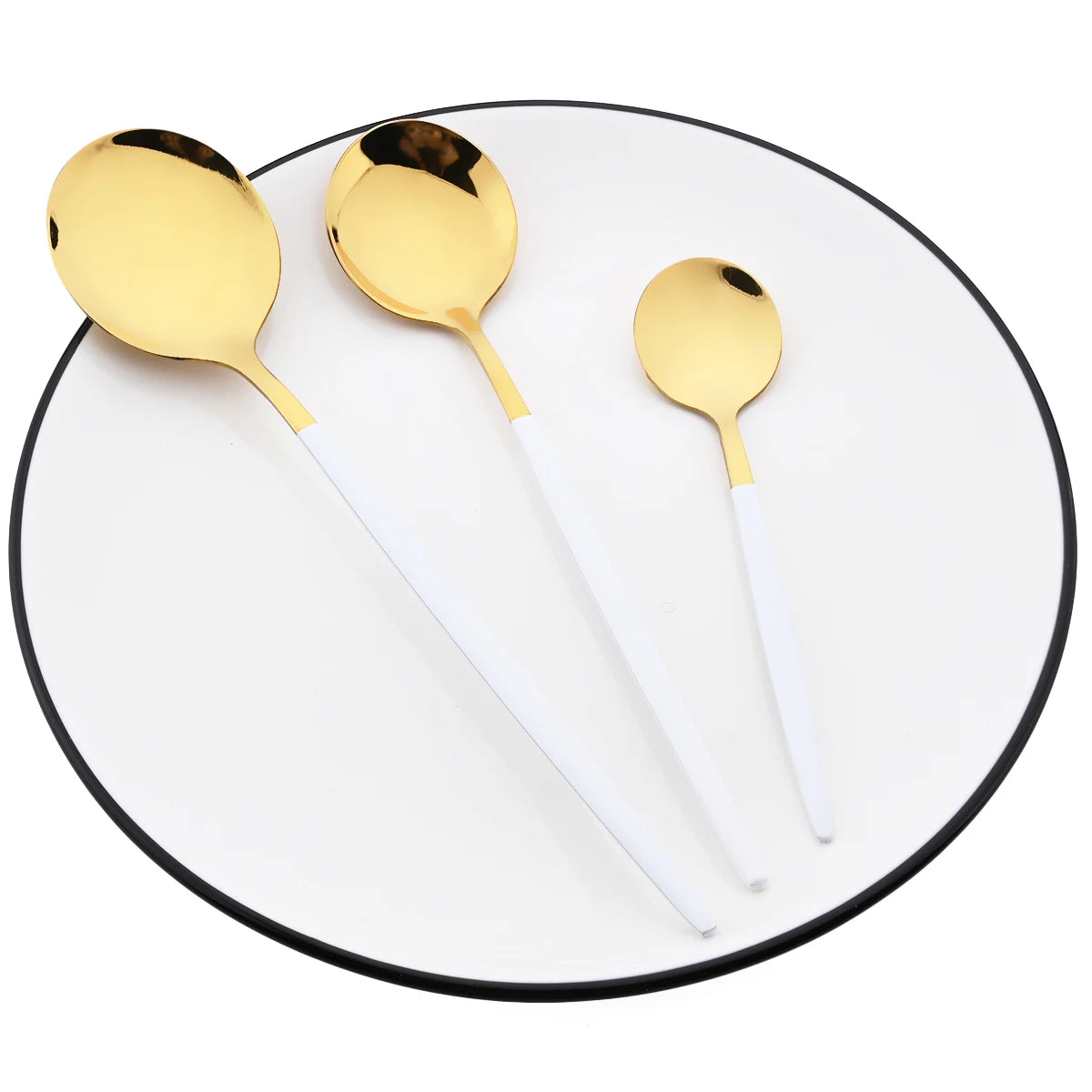6Pcs White Gold Dinnerware Set Knife Fork Long Handle Spoons Chopsticks Flatware Cutlery Stainless Steel Tableware Silverware