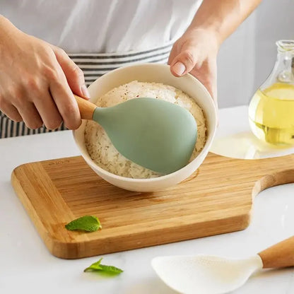Silicone Spatula Non-stick Pan Special Household High Temperature Resistant Stir-fry Spatula Extended Wooden Handle Spatula