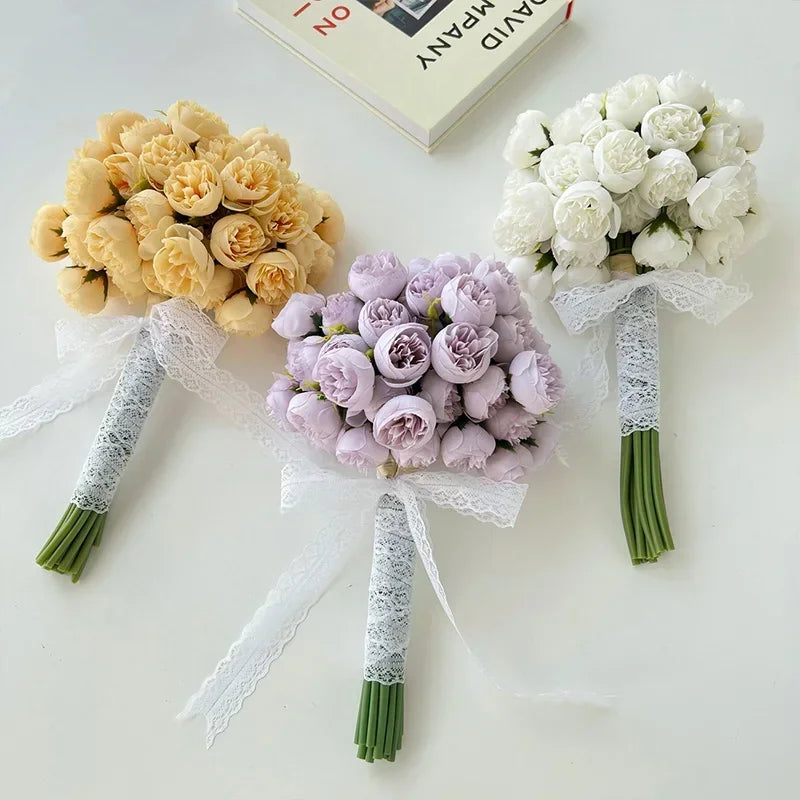 27 Heads Artificial Silk Peony Bouquet Luxury Home Decoration Table Flower Photography Props Fake Flower Wedding Bride Flower