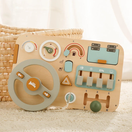 Montessori Toys Baby Wooden Car Steering Wheel  Activity Busy Board Baby Wooden Busy Board Early Education Learning Sensory Toys