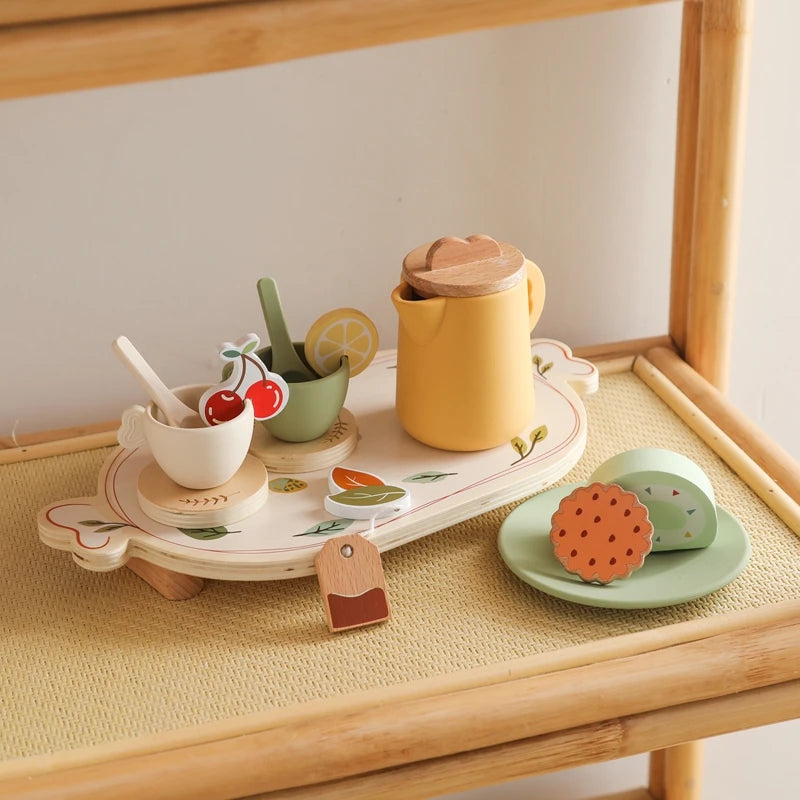 1 Set Wooden Montessori Toys Pretend Play House Toys Silicone Cups Pretend Play Food Learning Role Play Game for Kids Toy Gifts