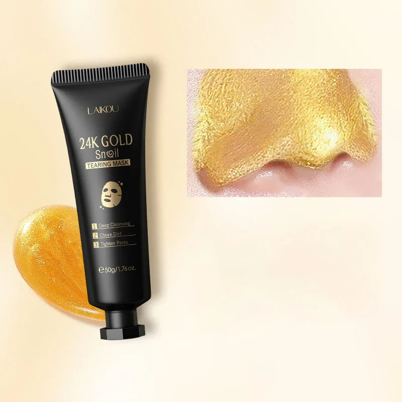 LAIKOU 50g 24K Gold Foil Snail Peel Mask Deep Cleansing Remove Blackheads Anti-Acne Firming Skin Oil-Control Whitening Skin Care