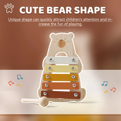 Baby Wooden Musical Instruments Toys Cartoon Bear Percussion Instruments Drum Piano Montessori Toys for Bewvorn Birthday Gifts
