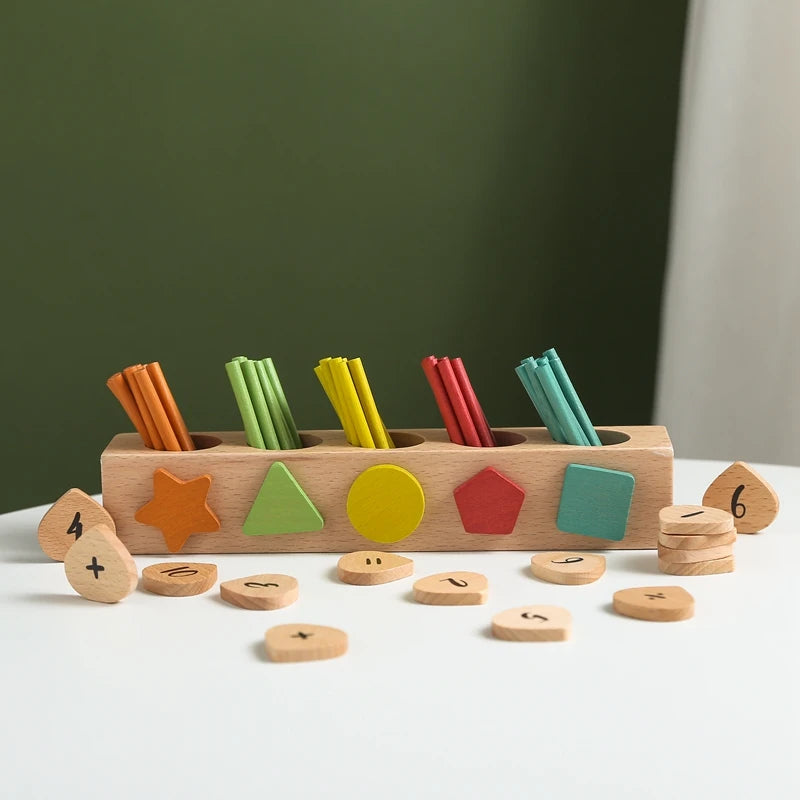 Montessori Toys Kids Wooden Counting Stick Toys Multifunctional Colour Shape Cognitive Match Educational Sensory Toys Baby Gifts