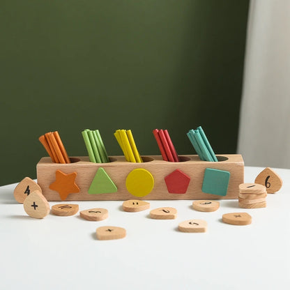 Montessori Toys Kids Wooden Counting Stick Toys Multifunctional Colour Shape Cognitive Match Educational Sensory Toys Baby Gifts