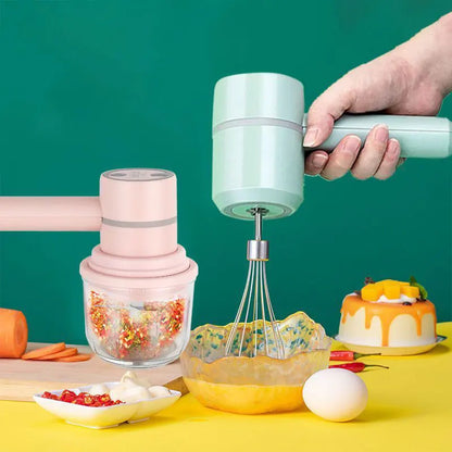 USB 2 In 1 Wireless Electric Garlic Chopper Masher Whisk Egg Beater 3-Speed Control with 2 Mixing Rods Kitchen Handheld Frother
