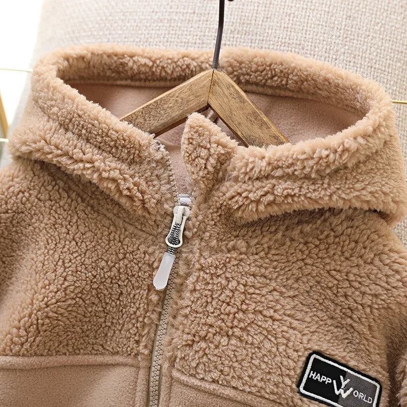 IYEAL Children's  Jacket Coat  Autumn Winter Warm Fleece Outerwear Boys Clothing Fleece Thickened Boy Clothes 4  8 to 10 years