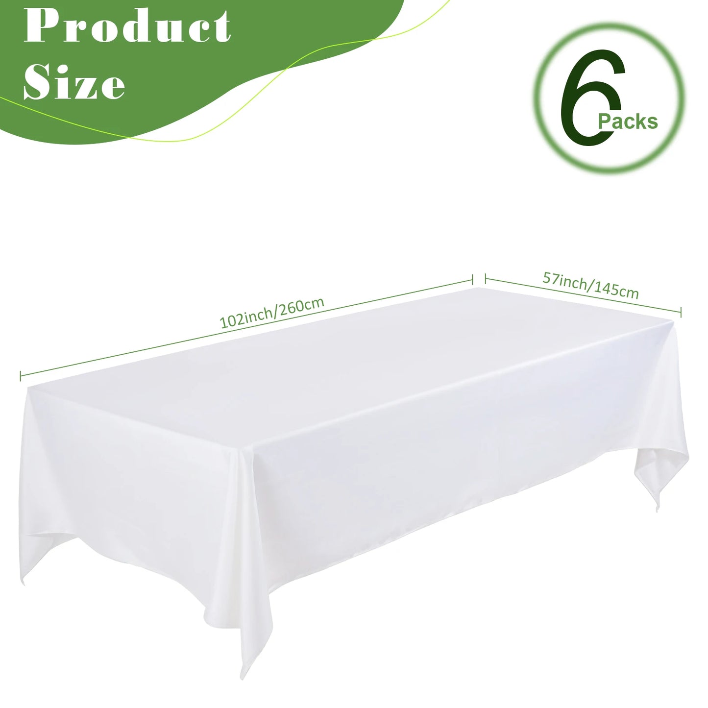 6Pcs Wrinkle Resistant Washable Polyester Table Cover and White Tablecloth Rectangle Table Cloth Stain for Dining Table Decor
