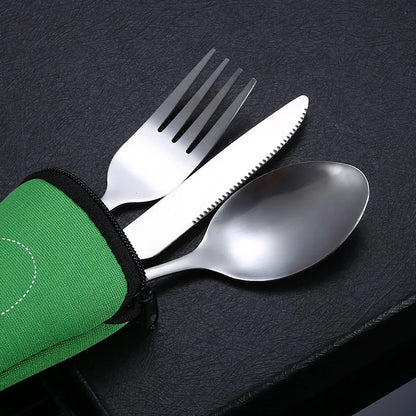 7Pcs/3Pcs Set Dinnerware Portable Printed Knifes Fork Spoon Stainless Steel Family Camping Steak Cutlery Tableware with Bag