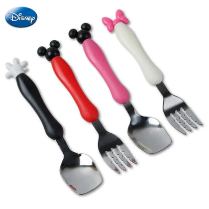 Disney Mickey Minnie Mouse Spoon Fork Tableware Cartoon Kids Dessert Spoon Fruit Fork Cutlery Set Children Food Picks Rice Spoon