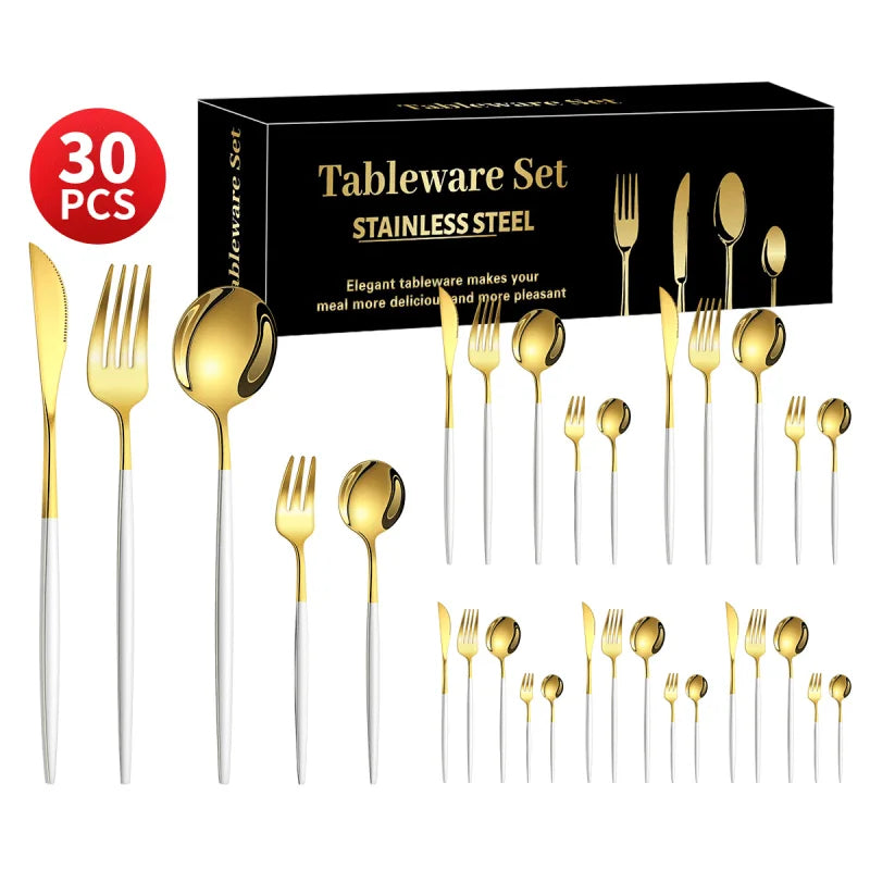 Ins style Portuguese tableware stainless steel knife and fork spoon 30-piece set light luxury western food six-person tableware