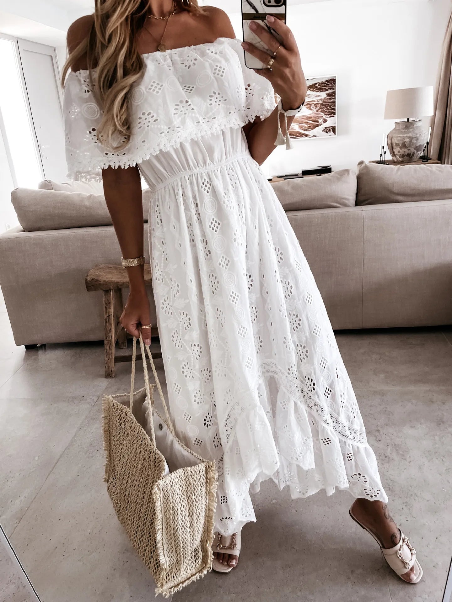 Trendy White Maxi Beach Dress