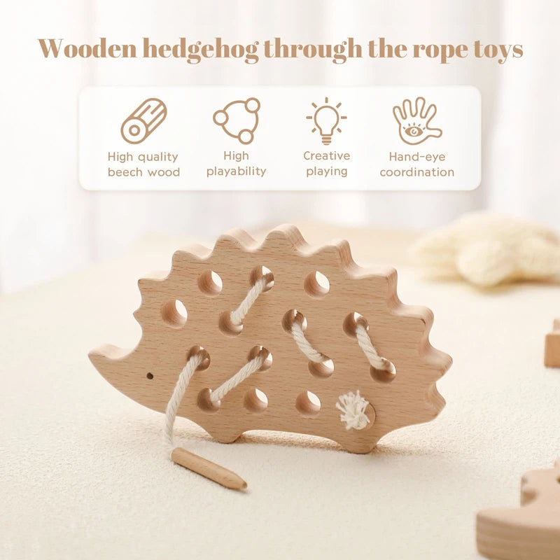 Baby Montessori Toy Wooden Educational Toy Kid Hedgehog Threading Game Fingers Flexible Training For Hand-Eye Coordination Baby