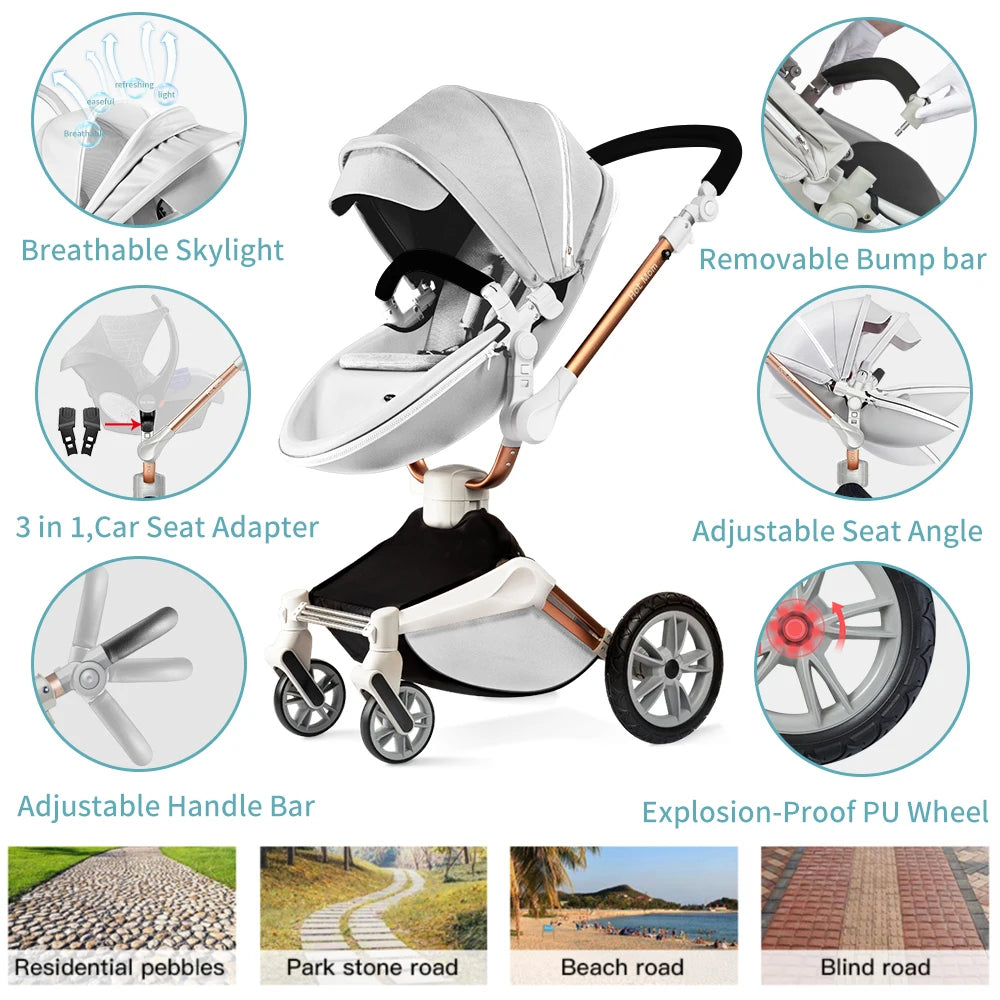 Hot Mom F023 Light gray Baby Stroller Light 2 in 1 rotatas