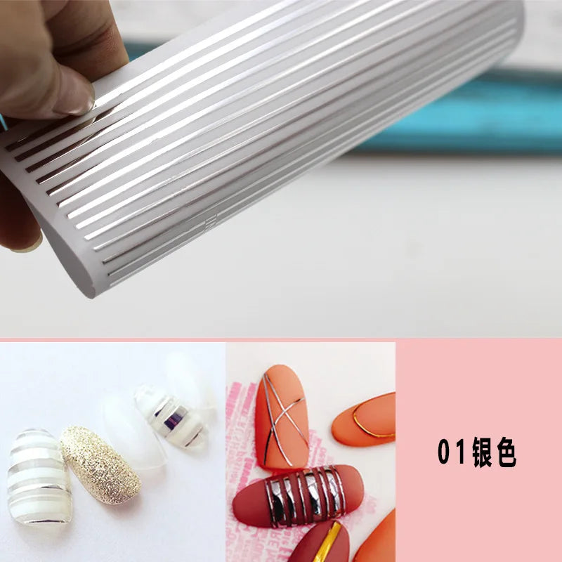 French Straight Stripes Nail Sticker Decals New Gold Sliver Colorful Metal Curve Strip Lines Adhesive Striping Tape Decals HJS-8