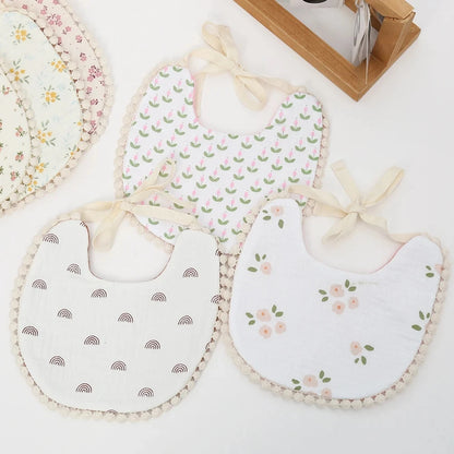 Muslin Cotton Baby Boys Girls Bibs Double Side Flower Rainbow Print Saliva Towel Infant Feeding Burp Cloth Kids Adjustable Scarf