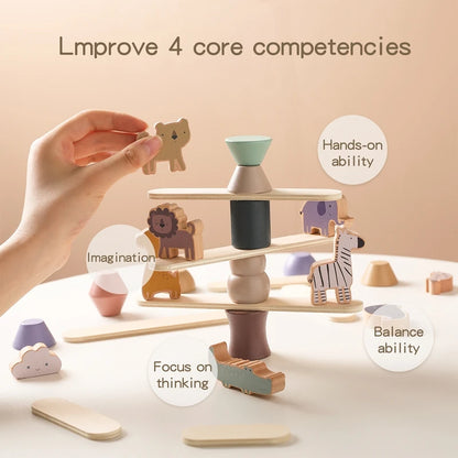 Montessori Toys Balanced Stacked Wooden Building Blocks Animal Board Game Puzzle Toys Are Placed In Animal-shaped Scene Gift Kid